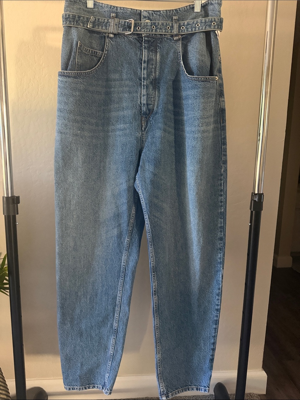 Isabel Marant Étoile Belted High Waisted Barrel Leg Jeans Medium Wash Size 10/FR